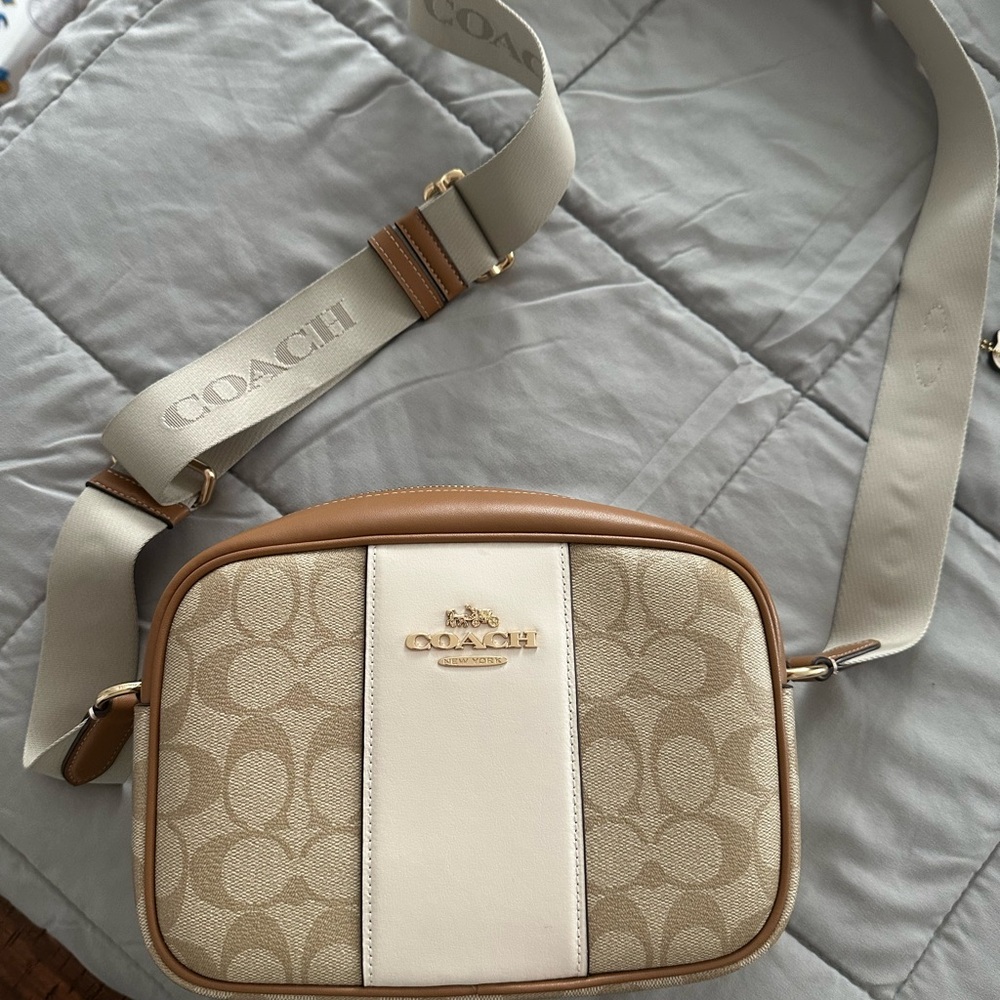 Coach Tan and Cream Signature Crossbody Bag